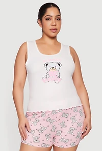Plus Always Be Happy Graphic Pajama Tank Top and Shorts