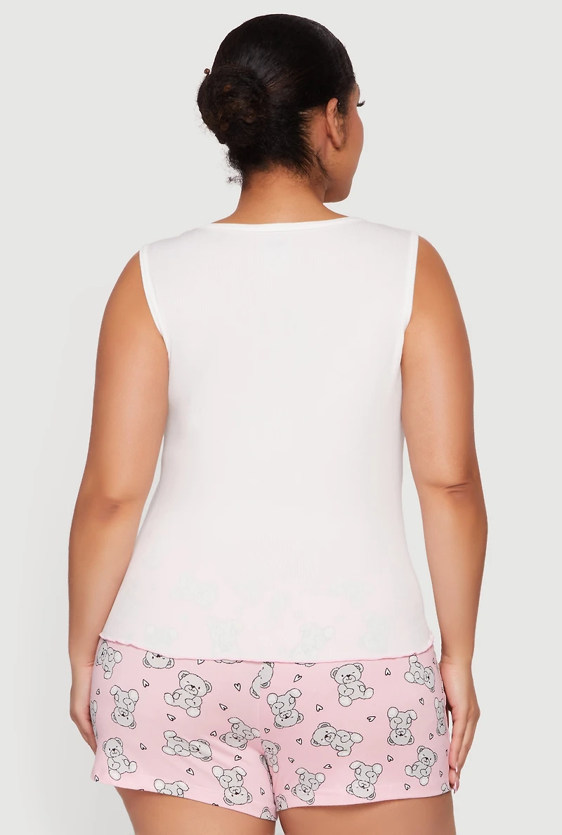 Plus Always Be Happy Graphic Pajama Tank Top and Shorts