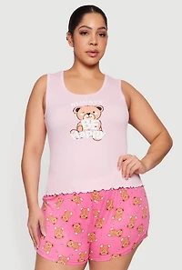 Plus Always Be Happy Graphic Pajama Tank Top and Shorts