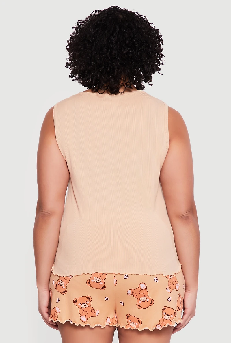 Plus Blessed Teddy Graphic Pajama Top and Shorts Set