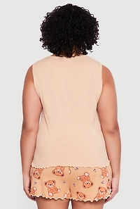 Plus Blessed Teddy Graphic Pajama Top and Shorts Set