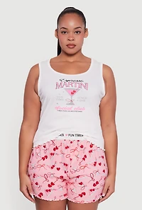 Plus Espresso Martini Graphic Pajama Tank Top and Shorts