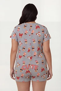 Plus Cute Striped Bear Print Pajama Romper