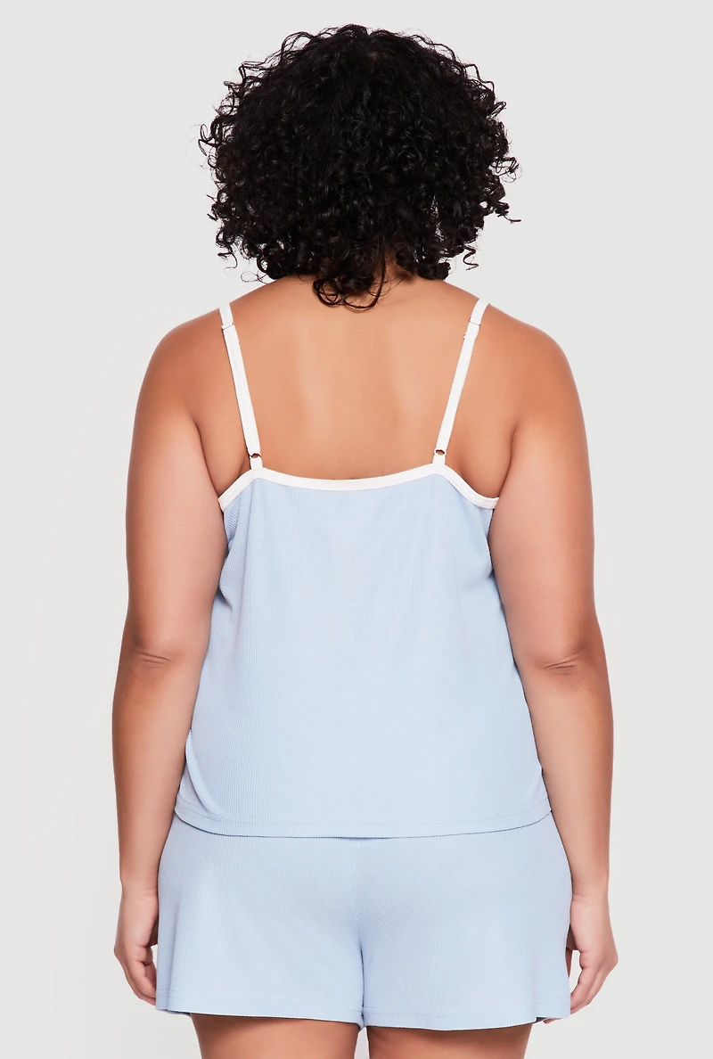 Plus Bow Keyhole Front Pajama Cami and Shorts Set