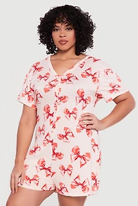 Plus Bow Print Pajama Romper