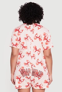 Plus Bow Print Pajama Romper