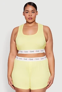 Womens Plus Size Love Trim Pajama Tank Top and Shorts, Yellow, Size 3X