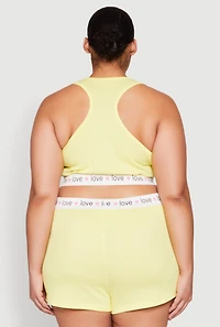 Womens Plus Size Love Trim Pajama Tank Top and Shorts, Yellow, Size 3X