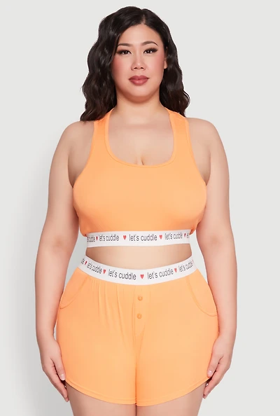 Womens Plus Size Lets Cuddle Cropped Tank Top and Boxer Briefs Pajama Set, Orange, Size 3X