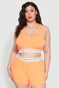 Womens Plus Size Lets Cuddle Cropped Tank Top and Boxer Briefs Pajama Set, Orange, Size 3X
