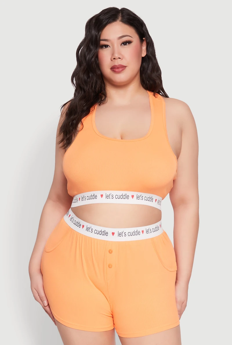 Plus Lets Cuddle Cropped Tank Top and Boxer Briefs Pajama Set