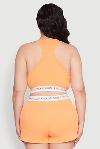 Womens Plus Size Lets Cuddle Cropped Tank Top and Boxer Briefs Pajama Set, Orange, Size 3X