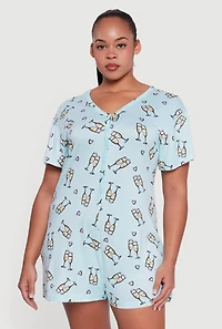 Plus Champagne Problems Print Pajama Romper