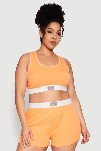 Womens Plus Size Always Be Happy Racerback Pajama Top and Shorts, Orange, Size 2X