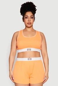 Womens Plus Size Always Be Happy Racerback Pajama Top and Shorts, Orange, Size 2X
