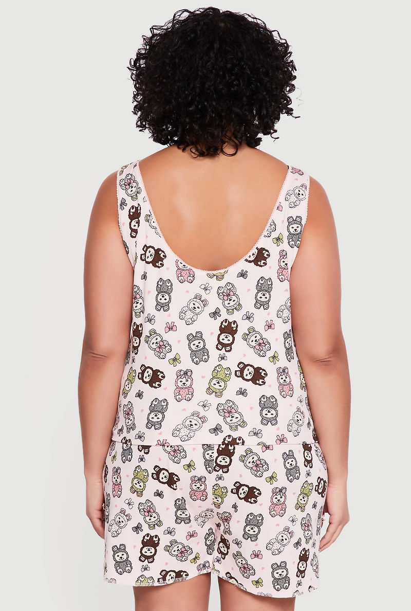 Plus Monster Print Pajama Tank Top and Shorts