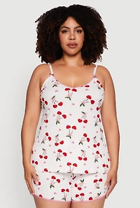 Plus Heart Cherry Print Pajama Cami and Shorts Set