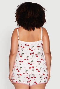 Plus Heart Cherry Print Pajama Cami and Shorts Set