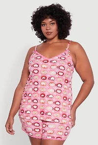 Plus Heart Print Pajama Cami and Shorts Set