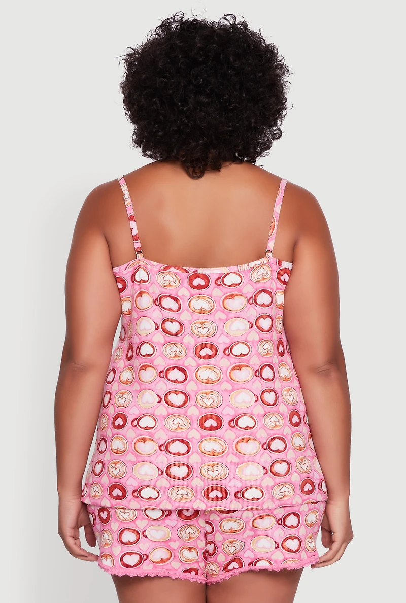Plus Heart Print Pajama Cami and Shorts Set