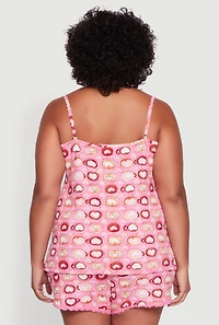 Plus Heart Print Pajama Cami and Shorts Set