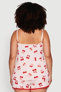 Womens Plus Size Strawberry Cherry Pajama Cami and Shorts Set, Pink, Size 1X