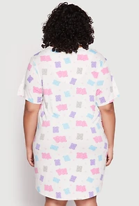 Womens Plus Size Gummy Bear Print Short Sleeve Sleepshirt, Multi, Size 1X
