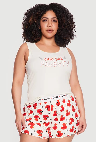 Plus Cute But Naughty Graphic Pajama Cami and Shorts