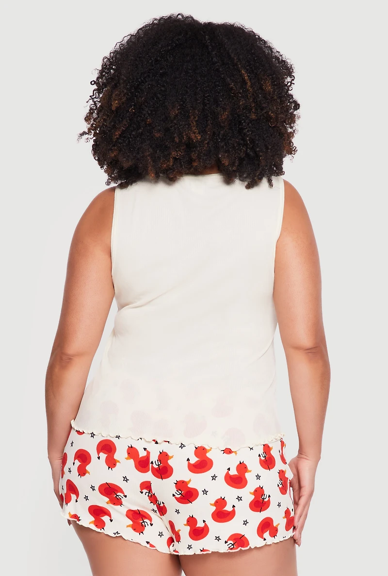 Plus Cute But Naughty Graphic Pajama Cami and Shorts