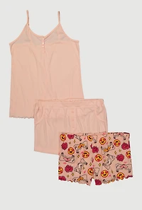 Womens Plus Size Pajama Cami and Printed Shorts Set, Pink, Size 3X