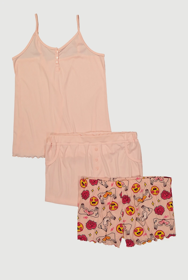 Womens Plus Size Pajama Cami and Printed Shorts Set, Pink, Size 2X