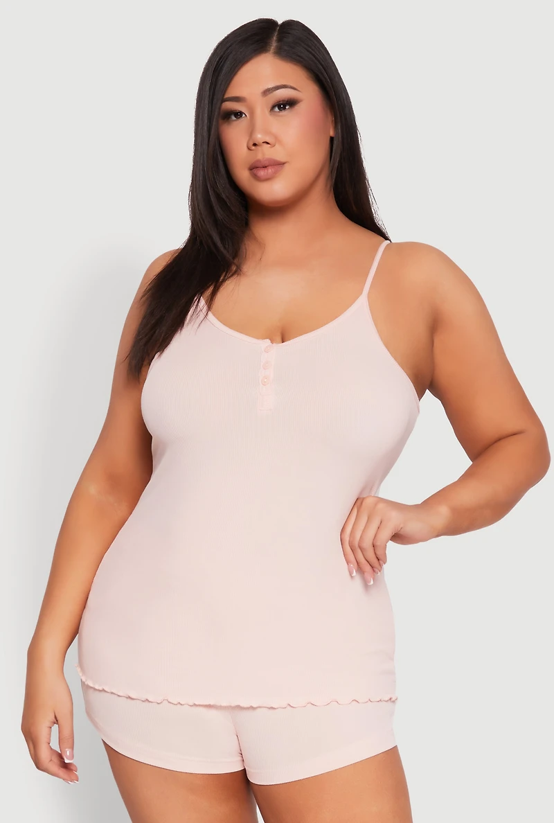 Womens Plus Size Pajama Cami and Printed Shorts Set, Pink, Size 2X