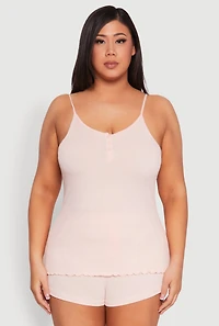 Womens Plus Size Pajama Cami and Printed Shorts Set, Pink, Size 1X