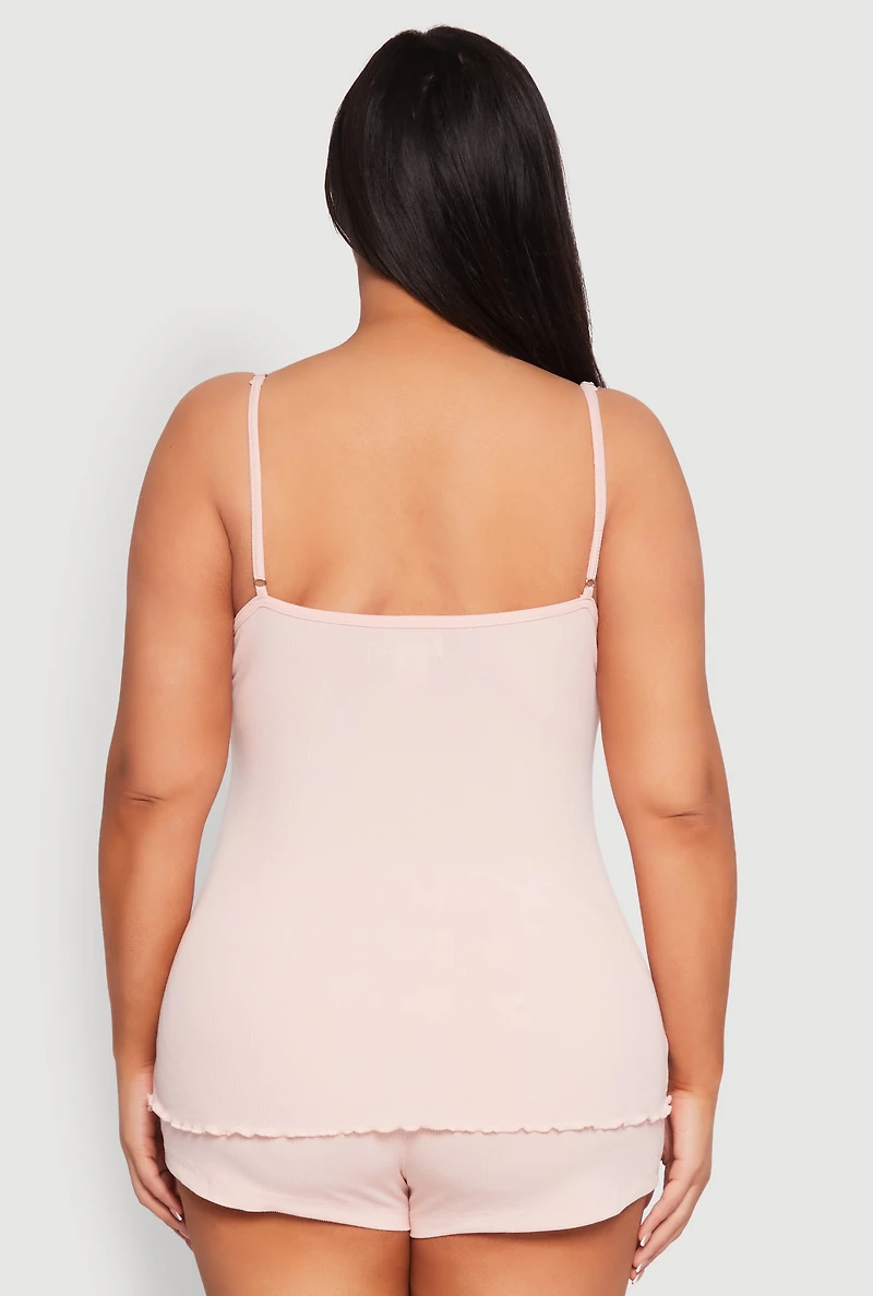 Womens Plus Size Pajama Cami and Printed Shorts Set, Pink, Size 2X