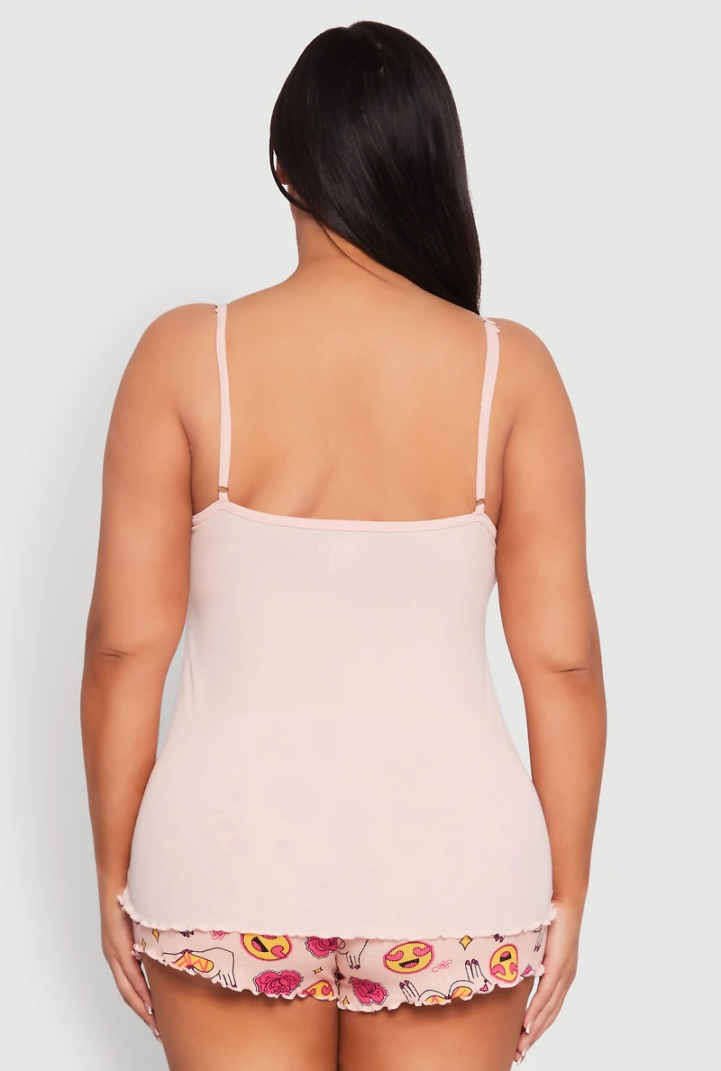 Womens Plus Size Pajama Cami and Printed Shorts Set, Pink, Size 2X