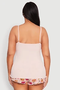 Womens Plus Size Pajama Cami and Printed Shorts Set, Pink, Size 2X