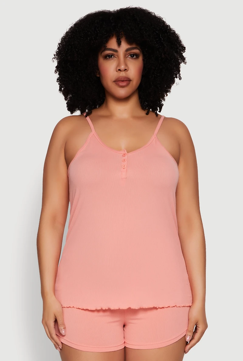 Plus Henley Pajama Cami and Champagne Shorts 3 Pack