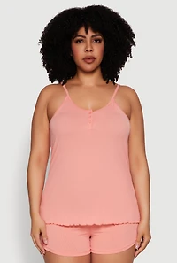 Womens Plus Size Henley Pajama Cami and Champagne Shorts 3 Pack, Multi, Size 2X