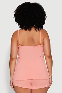 Womens Plus Size Henley Pajama Cami and Champagne Shorts 3 Pack, Multi, Size 3X