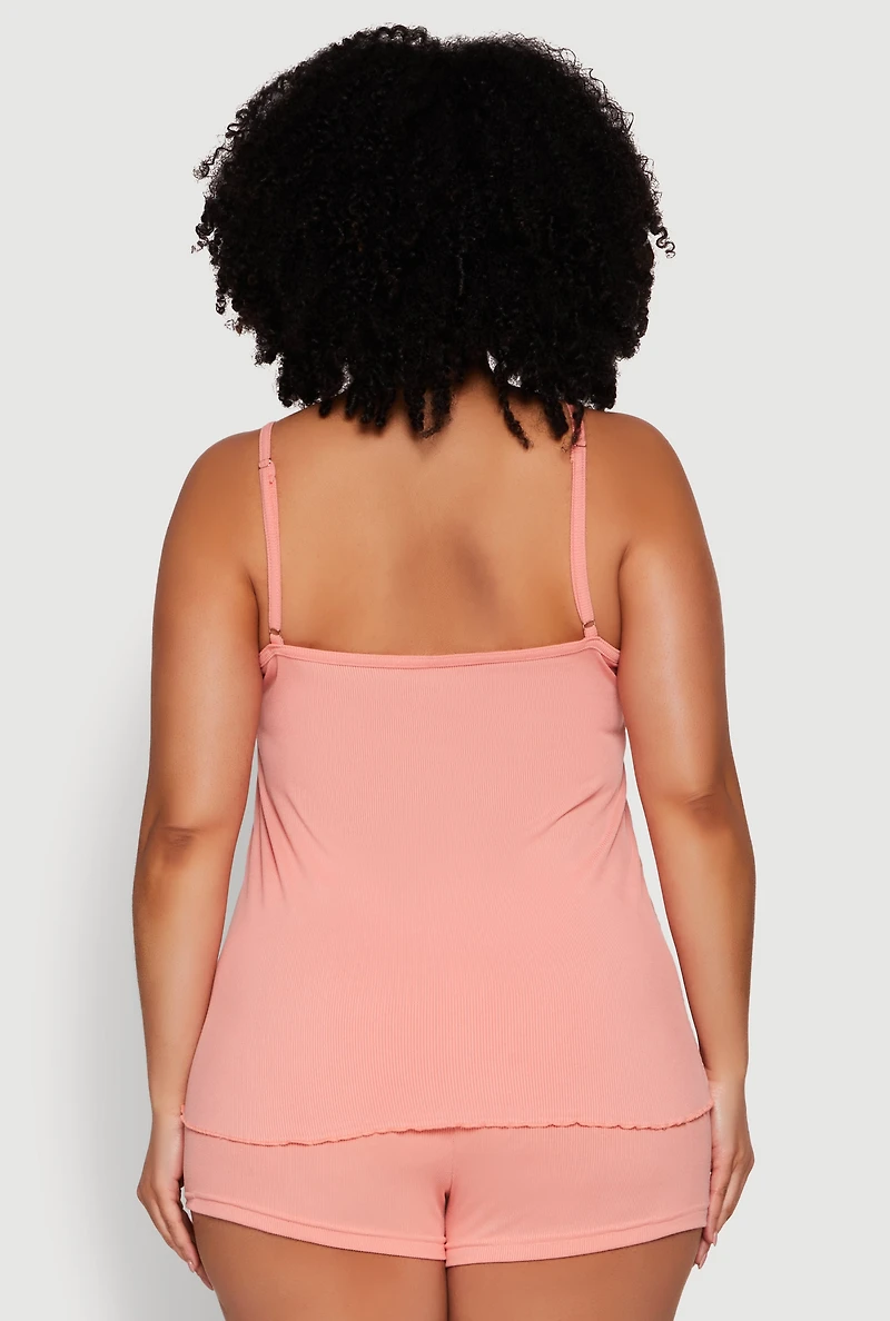 Plus Henley Pajama Cami and Champagne Shorts 3 Pack