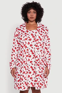 Plus Heart Cherry Print Robe and Cami Nightgown