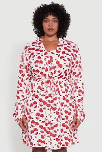 Plus Heart Cherry Print Robe and Cami Nightgown