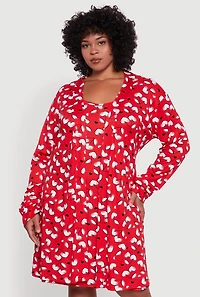 Plus Heart Cherry Print Robe and Cami Nightgown