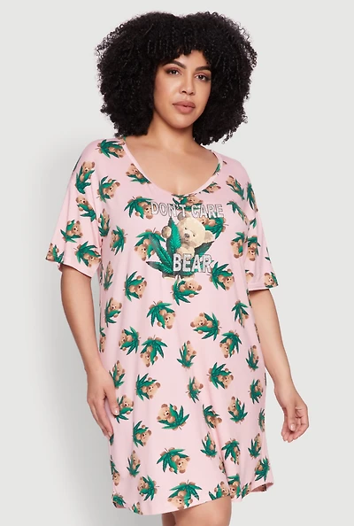 Womens Plus Size Dont Care Bear Graphic Sleepshirt, Multi, Size 1X
