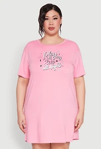 Womens Plus Size Play All Day Sleep All Night Nightgown, Pink, Size 1X