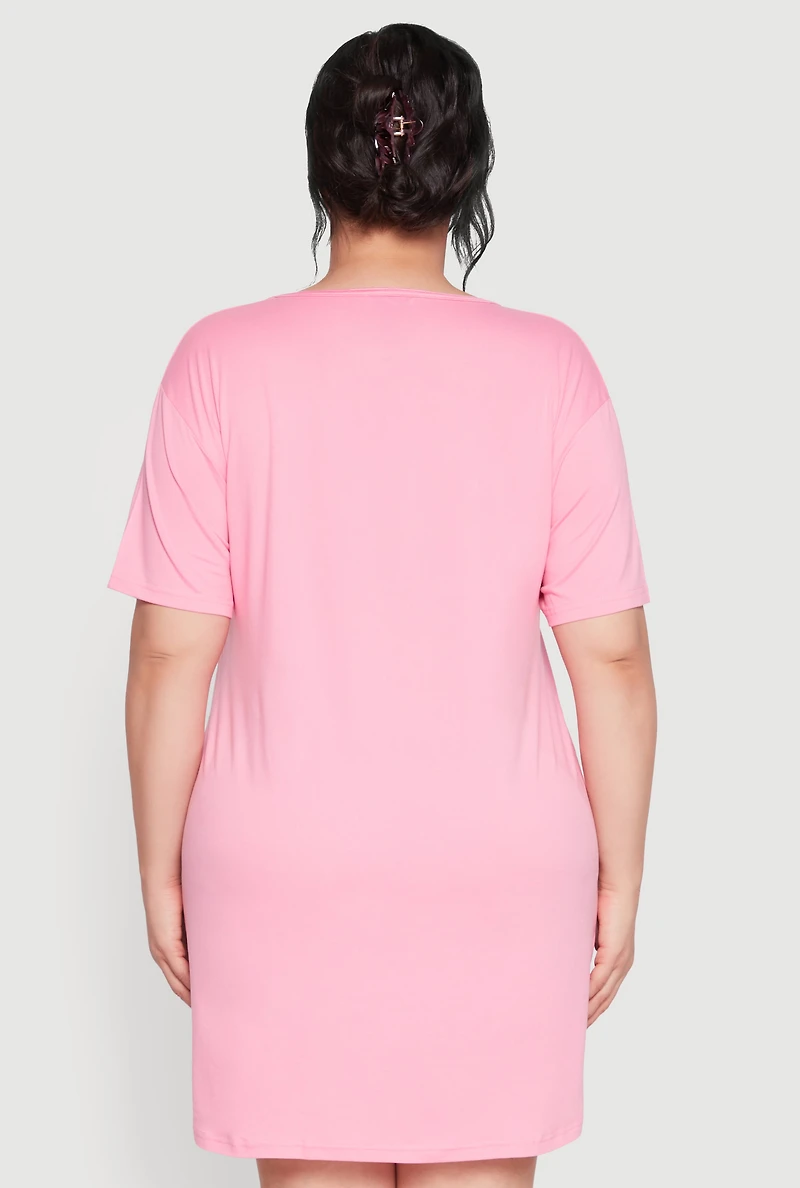 Womens Plus Size Play All Day Sleep All Night Nightgown, Pink, Size 1X