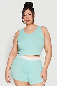 Womens Plus Size Cropped Tank Top and Boxer Briefs Pajama Set, Green, Size 1X