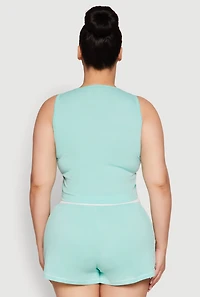 Womens Plus Size Cropped Tank Top and Boxer Briefs Pajama Set, Green, Size 1X