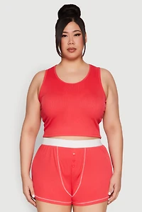 Womens Plus Size Cropped Tank Top and Boxer Briefs Pajama Set, Red, Size 2X