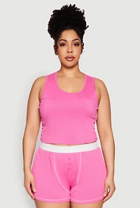 Plus Cropped Tank Top and Boxer Briefs Pajama Set